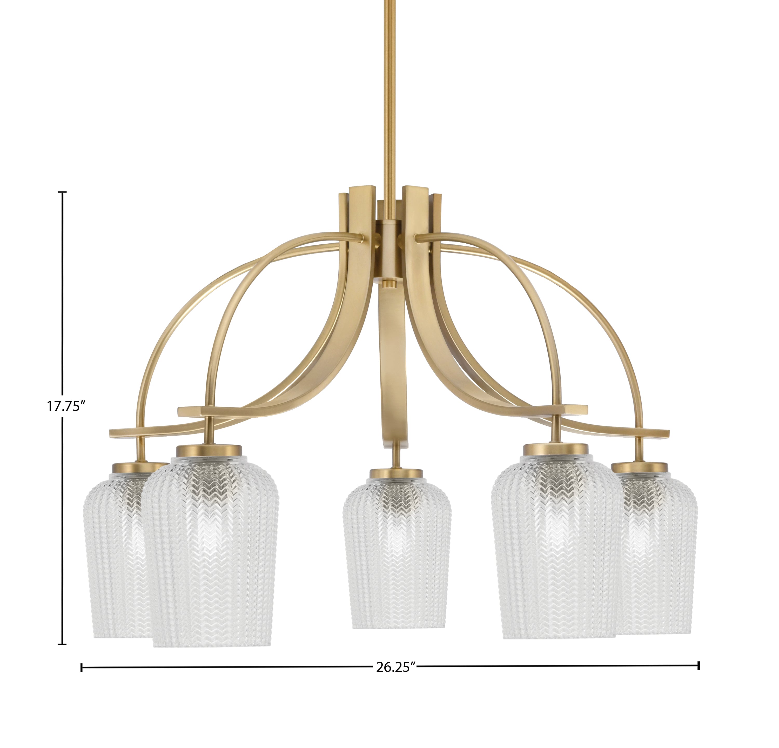 Cavella Five Light Chandelier in New Age Brass with 5.75" Clear Textured Shade