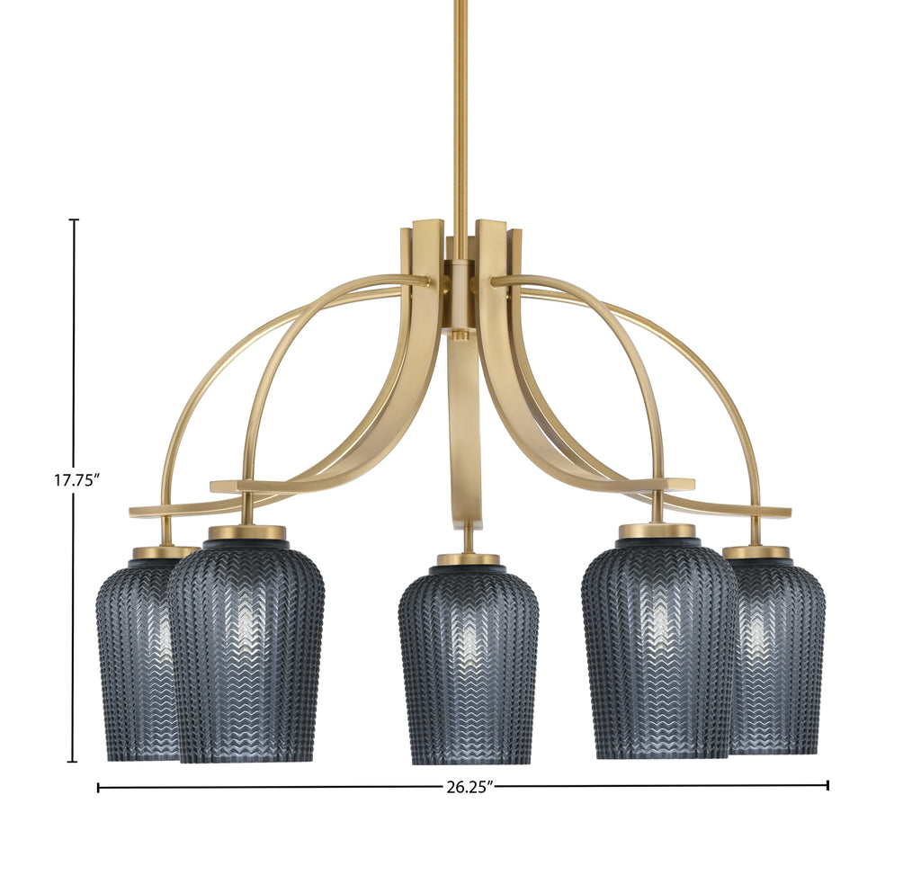 Cavella Five Light Chandelier in New Age Brass with 5.75" Smoke Textured Shade