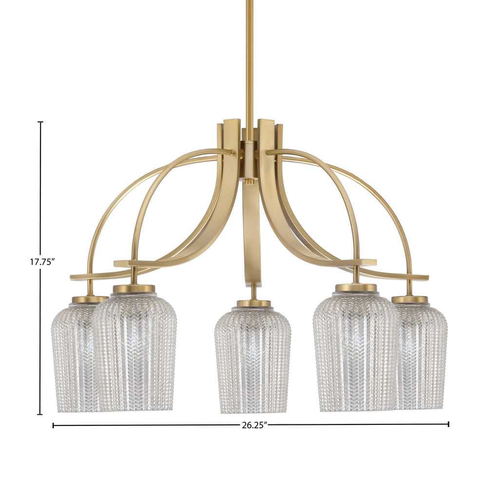 Cavella Five Light Chandelier in New Age Brass with 5.75" Silver Textured Shade
