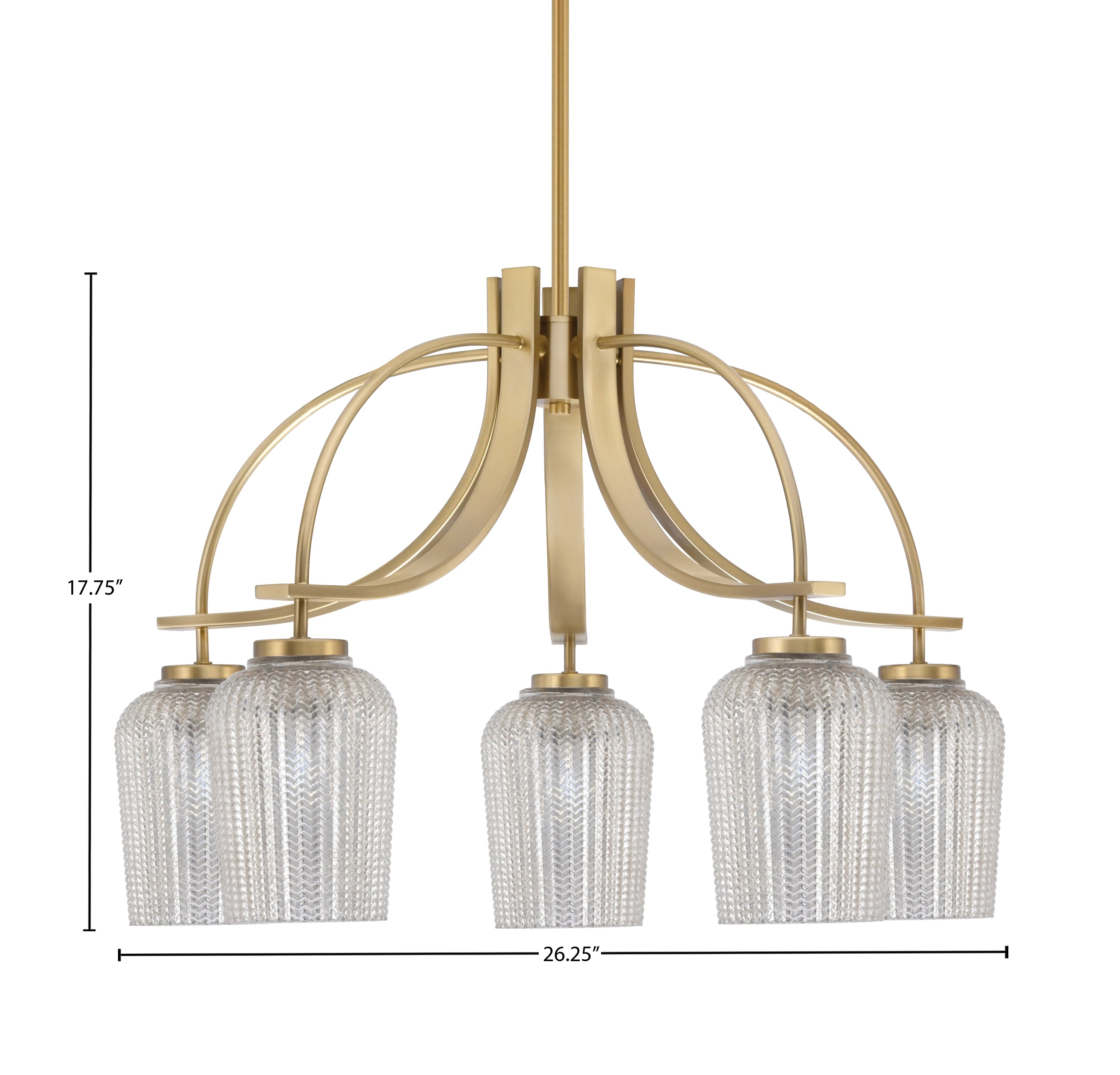 Cavella Five Light Chandelier in New Age Brass with 5.75" Silver Textured Shade
