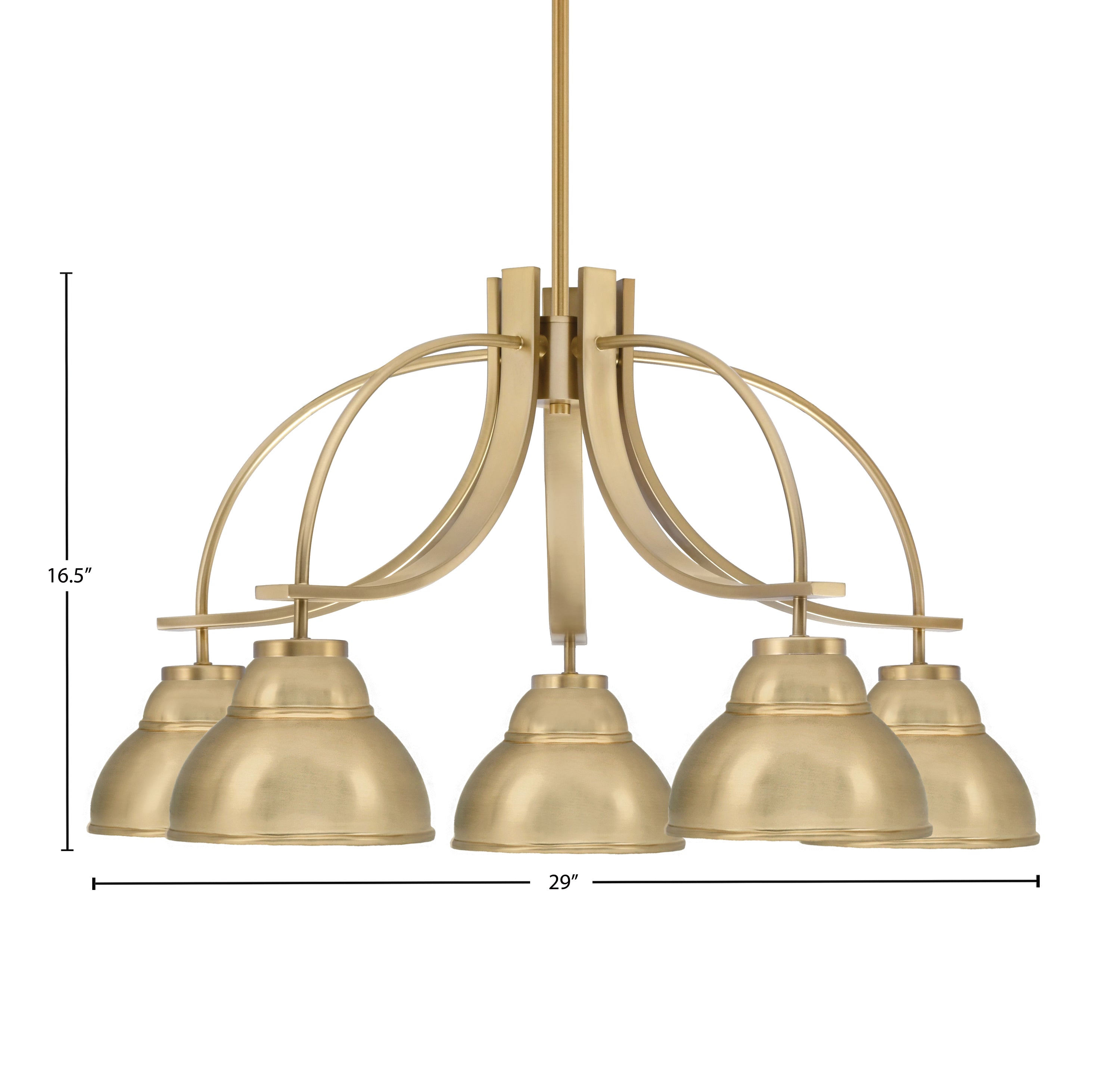 Cavella Five Light Chandelier in New Age Brass with 7" New Age Brass Double Bubble Metal Shades Shade