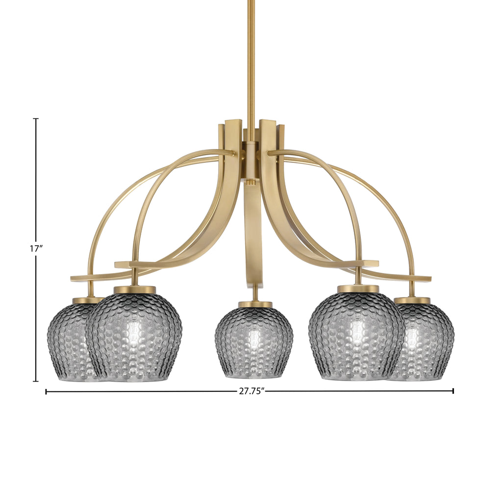 Cavella Five Light Chandelier in New Age Brass with 6" Smoke Textured Shade