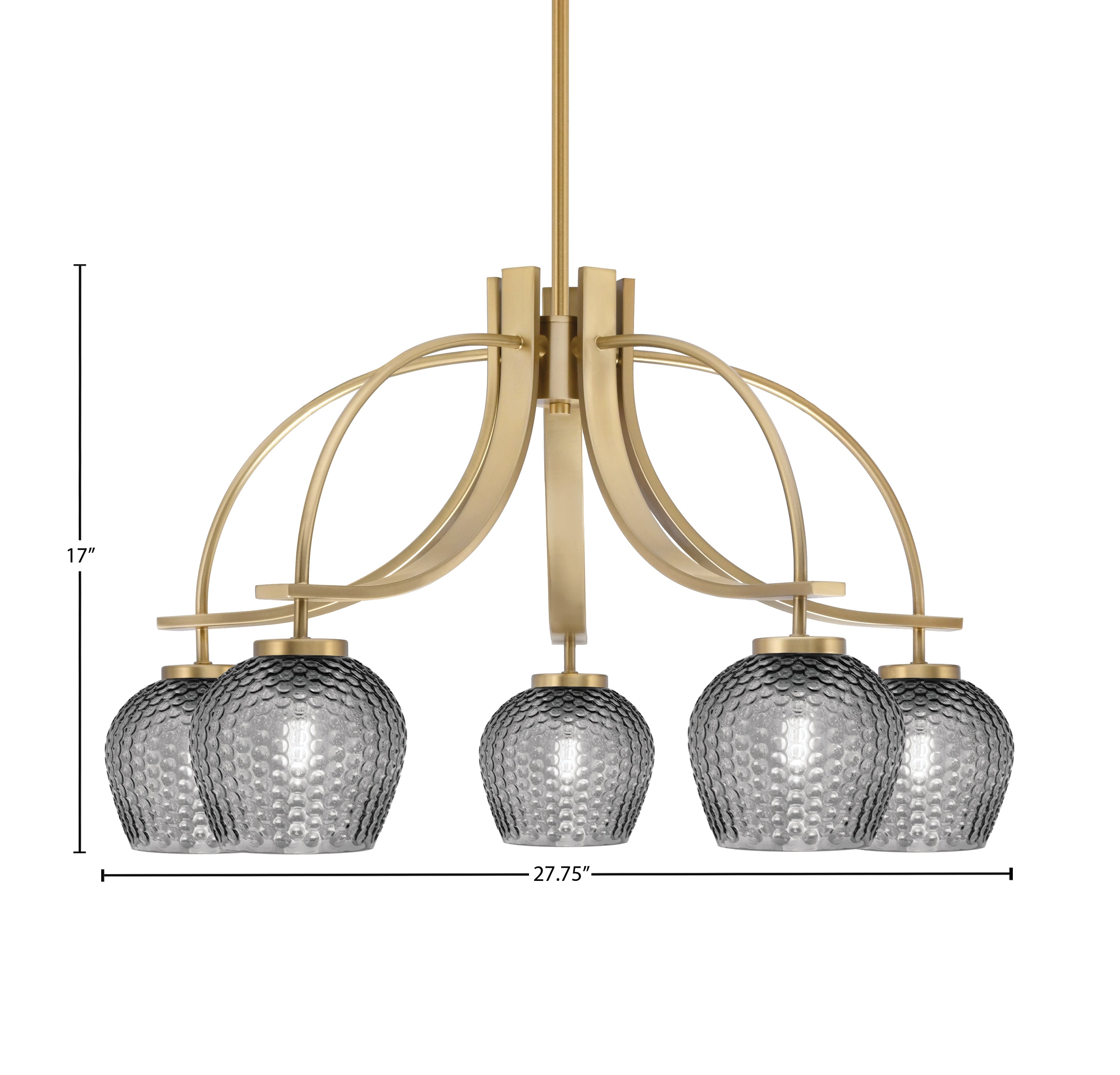 Cavella Five Light Chandelier in New Age Brass with 6" Smoke Textured Shade