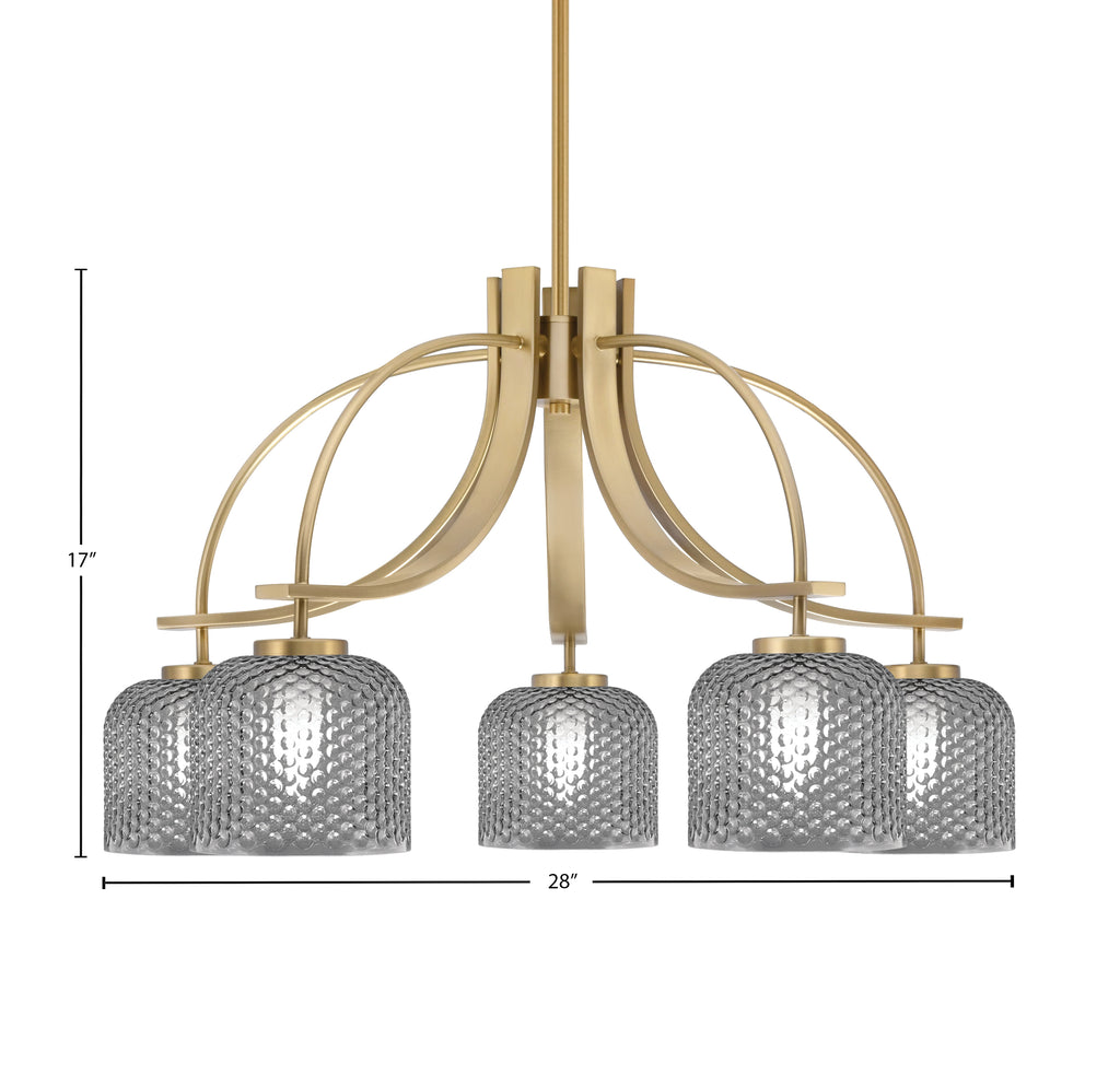 Cavella Five Light Chandelier in New Age Brass with 6" Smoke Textured Shade
