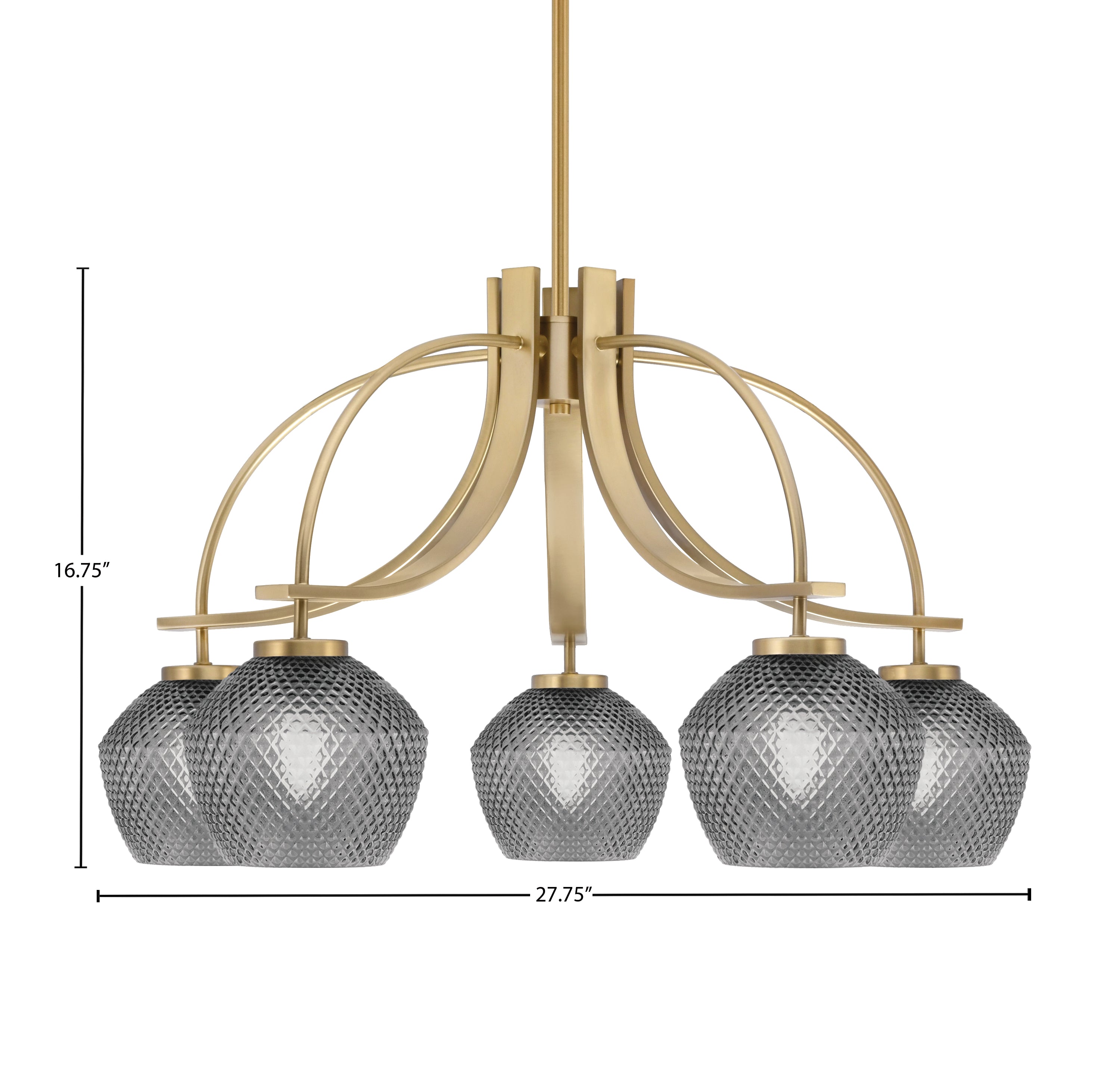 Cavella Five Light Chandelier in New Age Brass with 6" Smoke Textured Shade