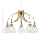 Cavella Five Light Chandelier in New Age Brass with 6.25" Clear Bubble Shade