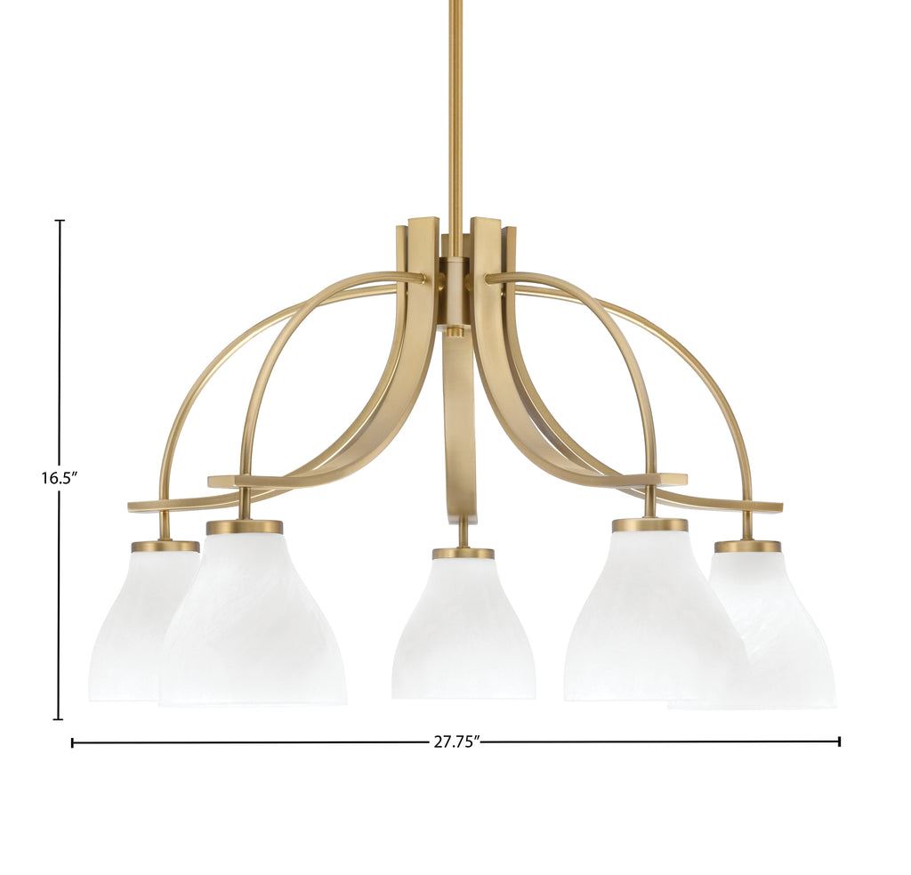 Cavella Five Light Chandelier in New Age Brass with 6.25" White Marble Shade