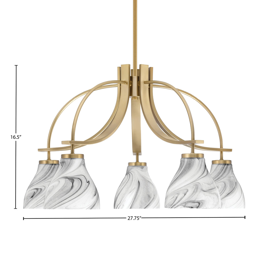 Cavella Five Light Chandelier in New Age Brass with 6.25" Onyx Swirl Shade