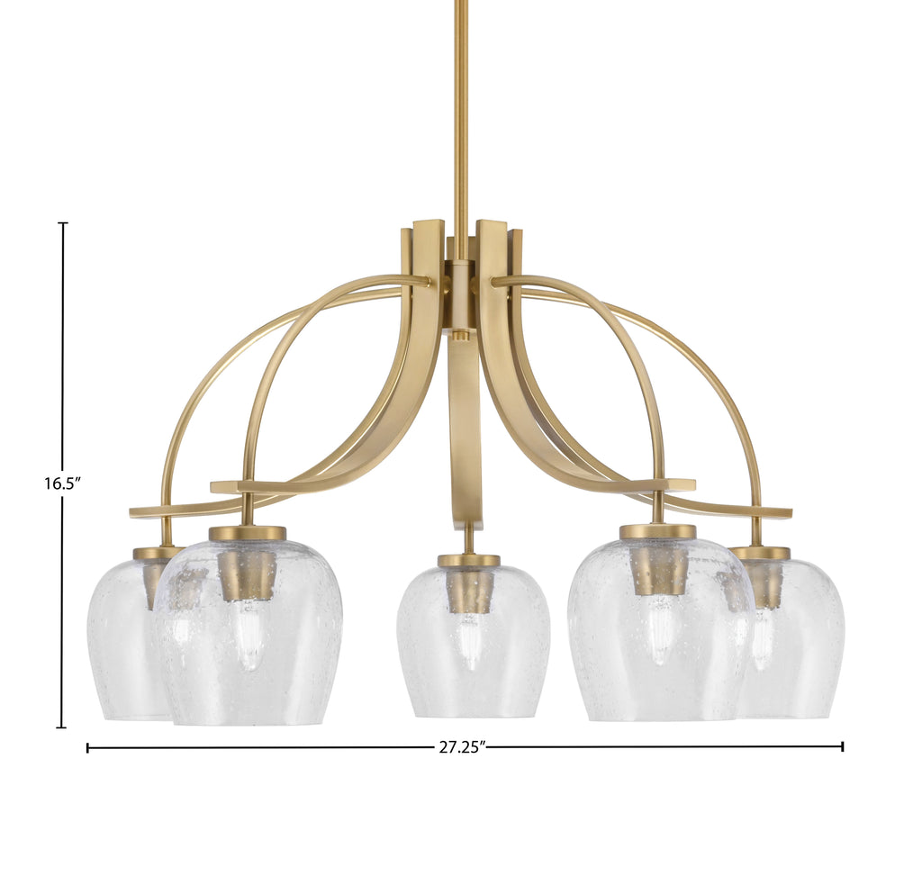 Cavella Five Light Chandelier in New Age Brass with 6" Clear Bubble Shade