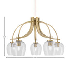 Cavella Five Light Chandelier in New Age Brass with 6" Clear Bubble Shade