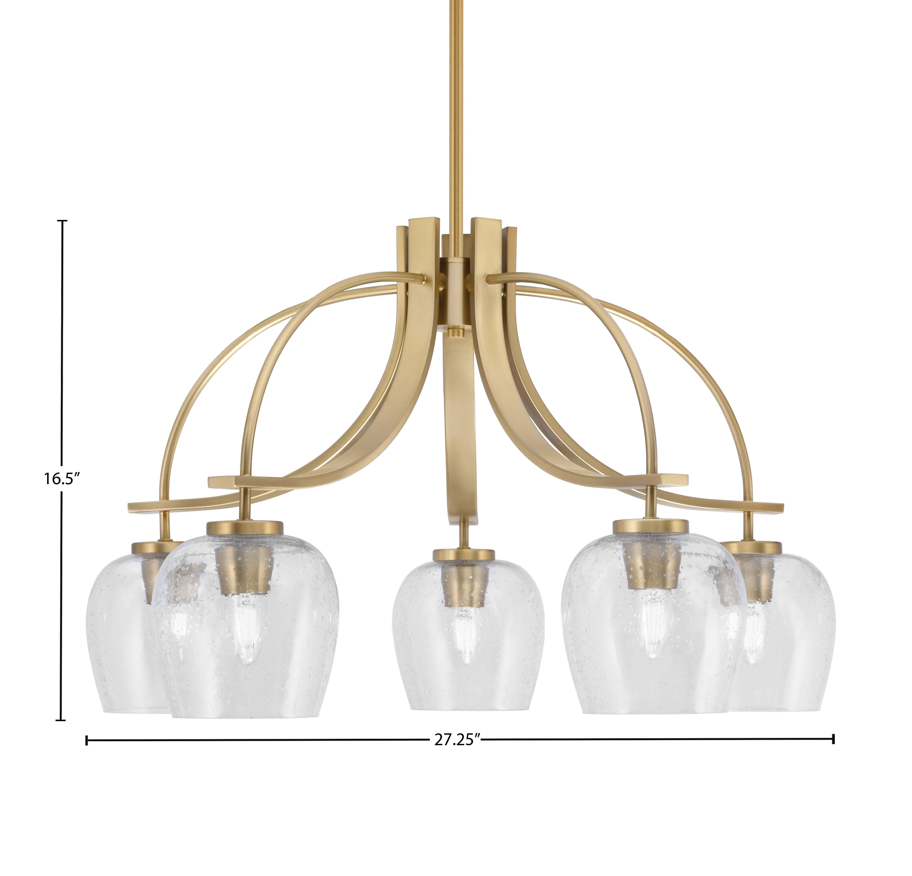 Cavella Five Light Chandelier in New Age Brass with 6" Clear Bubble Shade