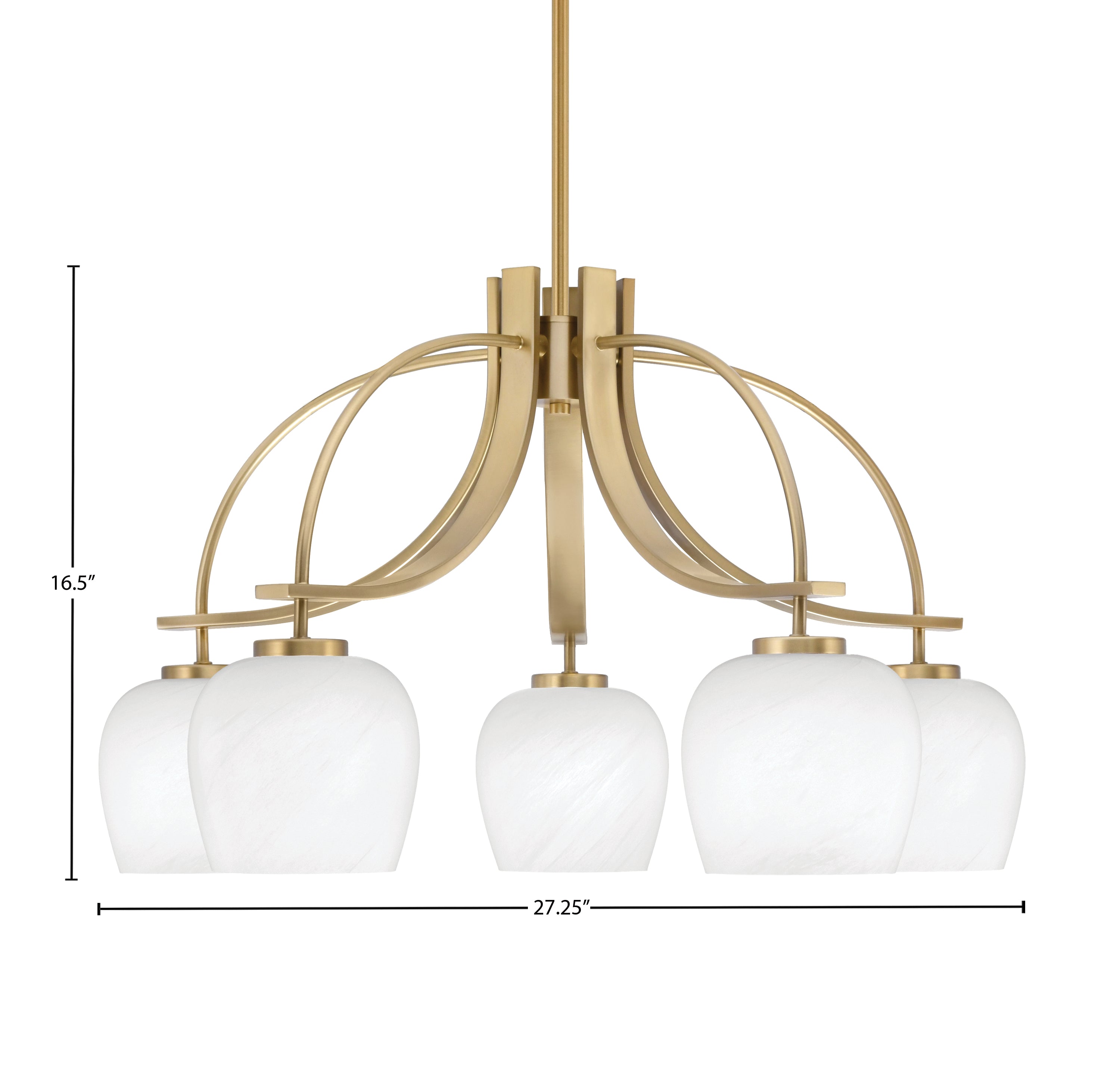 Cavella Five Light Chandelier in New Age Brass with 6" White Marble Shade