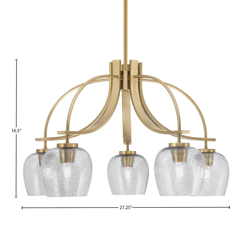 Cavella Five Light Chandelier in New Age Brass with 6" Smoke Bubble Shade