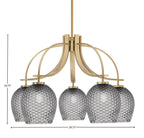Cavella Five Light Chandelier in New Age Brass with 7.5" Smoke Textured Shade