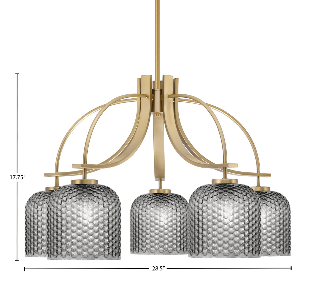 Cavella Five Light Chandelier in New Age Brass with 7" Smoke Textured Shade
