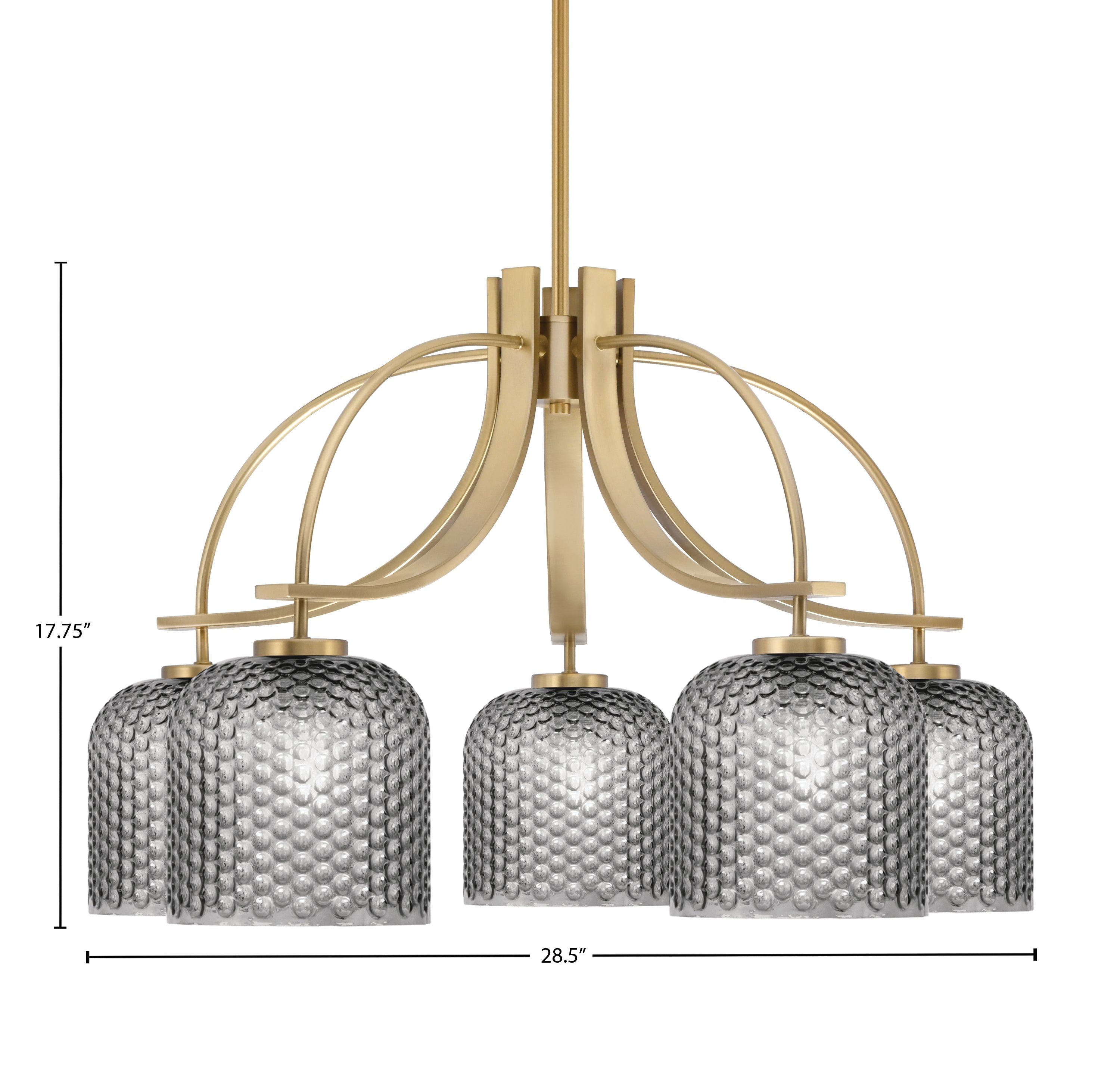 Cavella Five Light Chandelier in New Age Brass with 7" Smoke Textured Shade