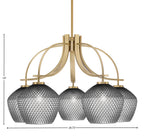 Cavella Five Light Chandelier in New Age Brass with 9" Smoke Textured Shade