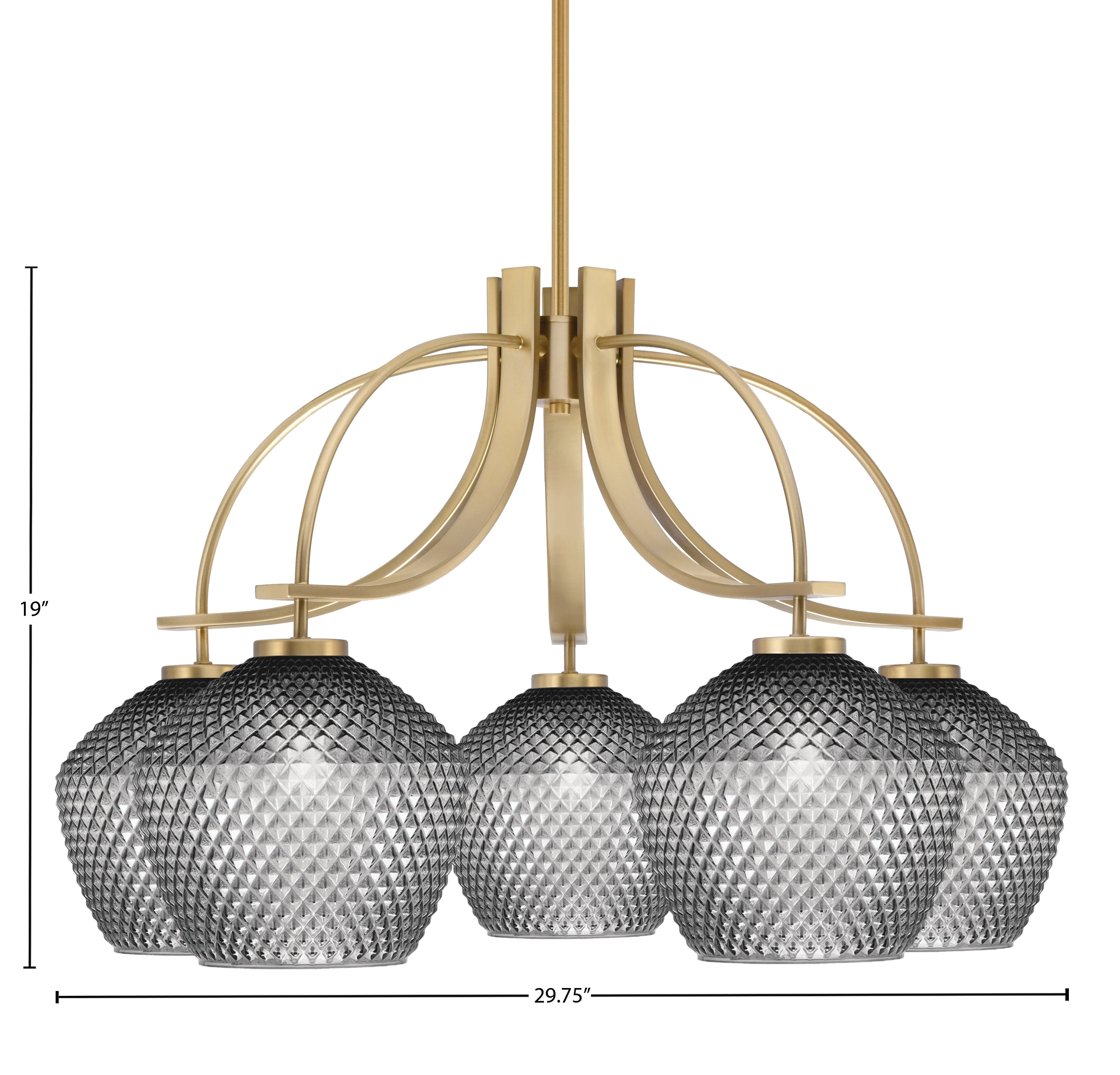 Cavella Five Light Chandelier in New Age Brass with 9" Smoke Textured Shade