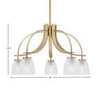 Cavella Five Light Chandelier in New Age Brass with 5" Clear Ribbed Shade