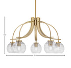 Cavella Five Light Chandelier in New Age Brass with 6" Clear Ribbed Shade
