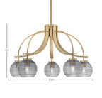 Cavella Five Light Chandelier in New Age Brass with 6" Smoke Ribbed Shade