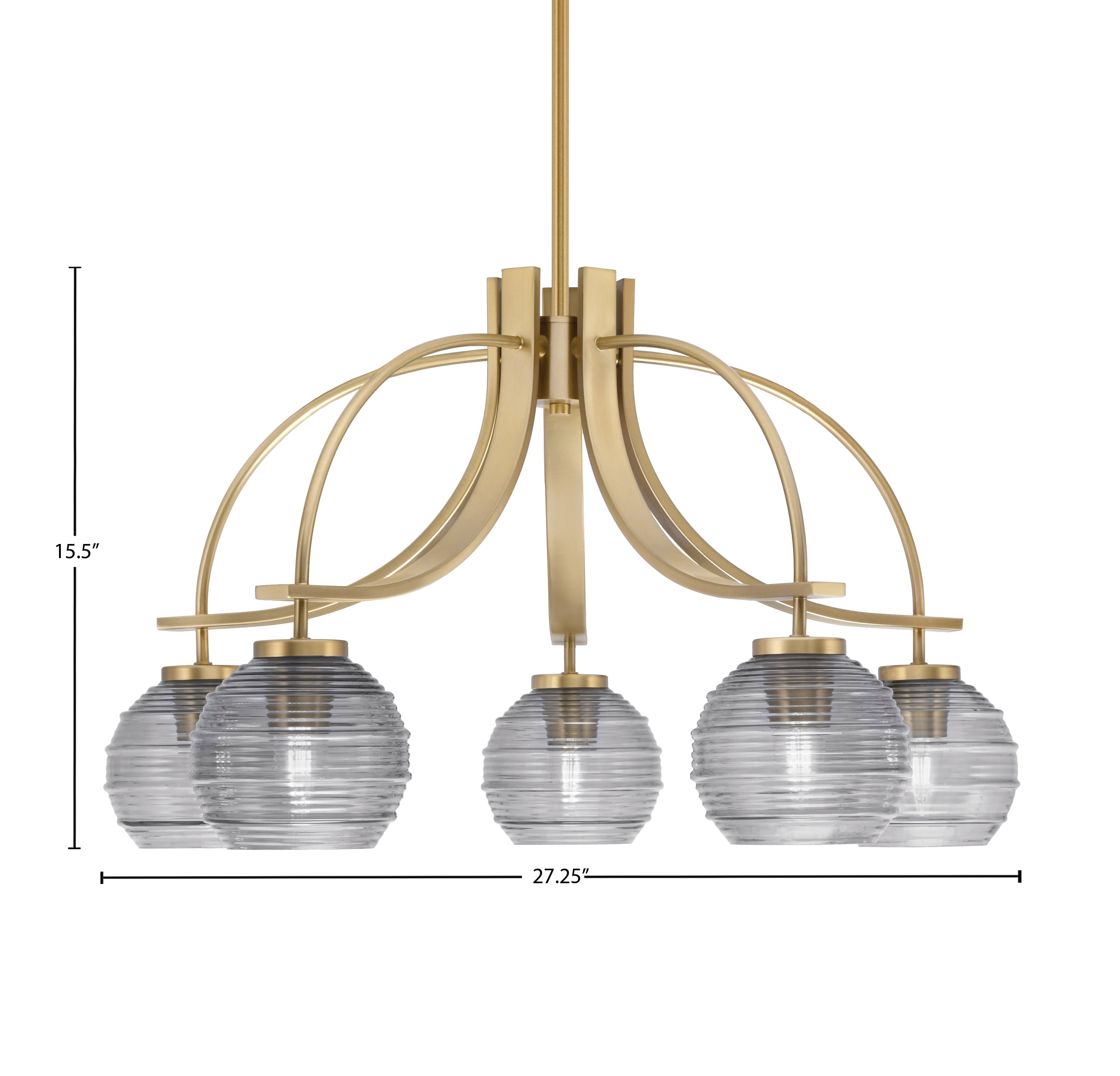 Cavella Five Light Chandelier in New Age Brass with 6" Smoke Ribbed Shade