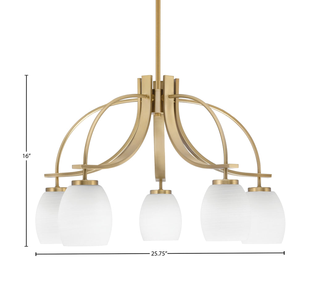 Cavella Five Light Chandelier in New Age Brass with 5" White Linen Shade