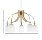 Cavella Five Light Chandelier in New Age Brass with 5" White Linen Shade