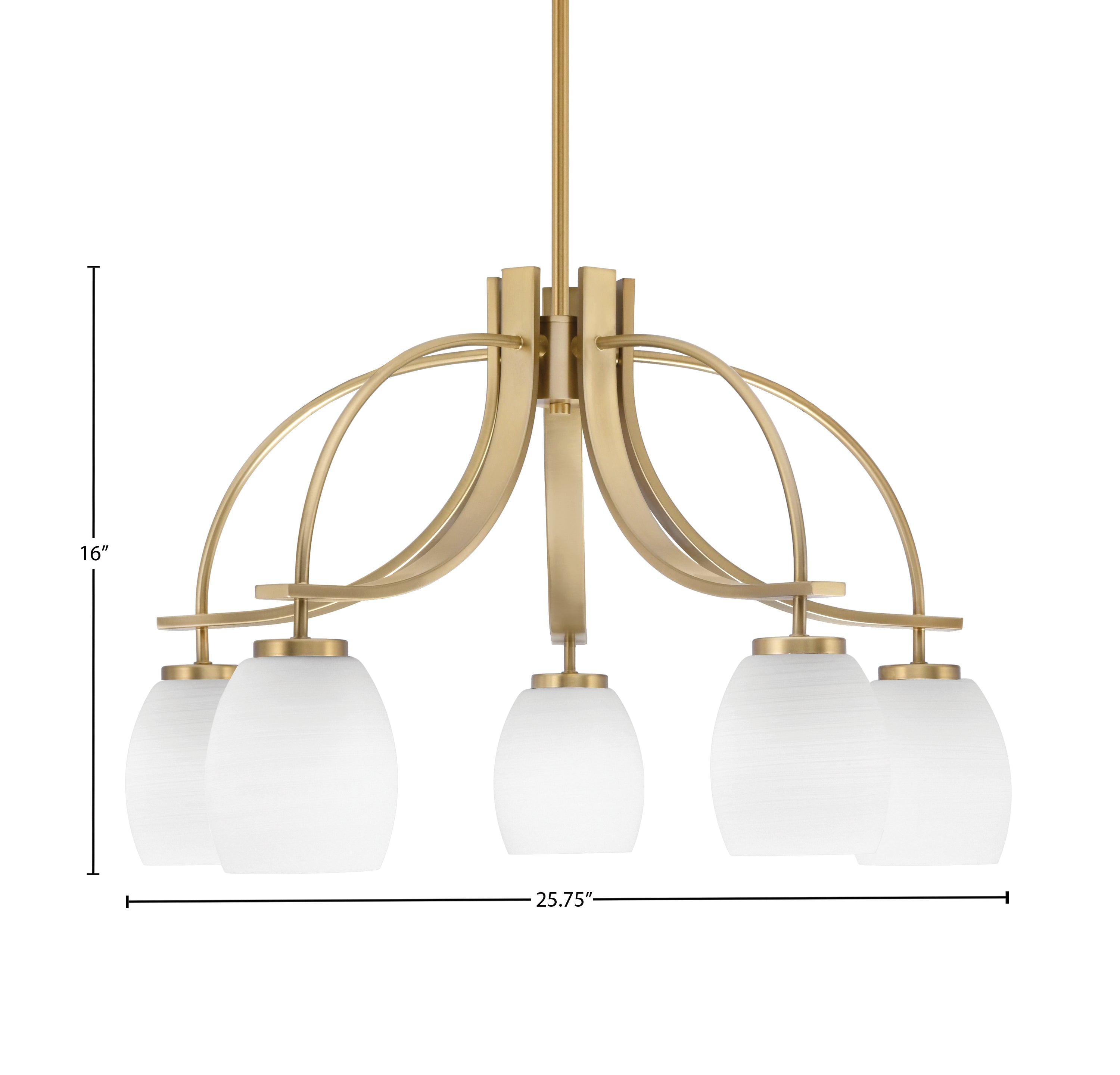 Cavella Five Light Chandelier in New Age Brass with 5" White Linen Shade