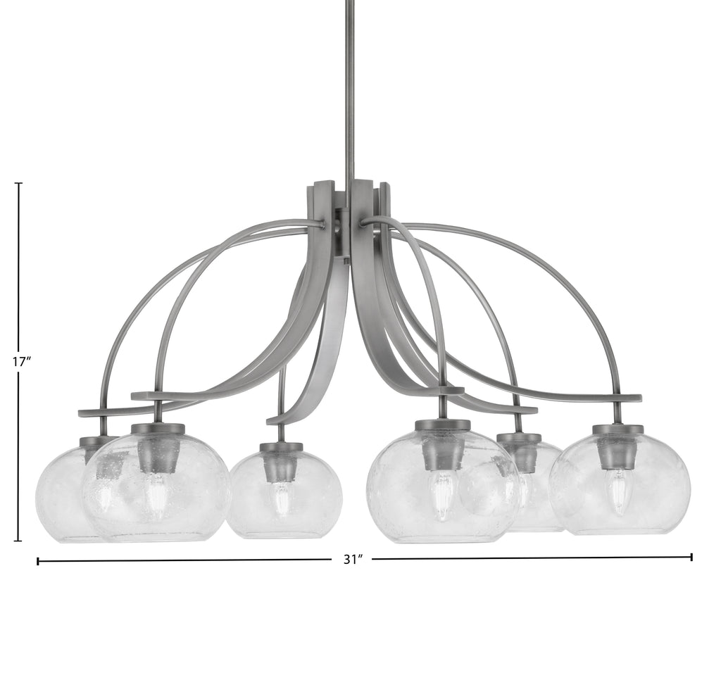 Cavella Six Light Chandelier in Graphite with 7" Clear Bubble Shade