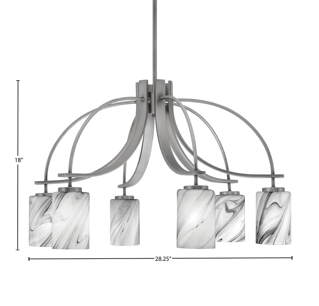 Cavella Six Light Chandelier in Graphite with 4" Onyx Swirl Shade