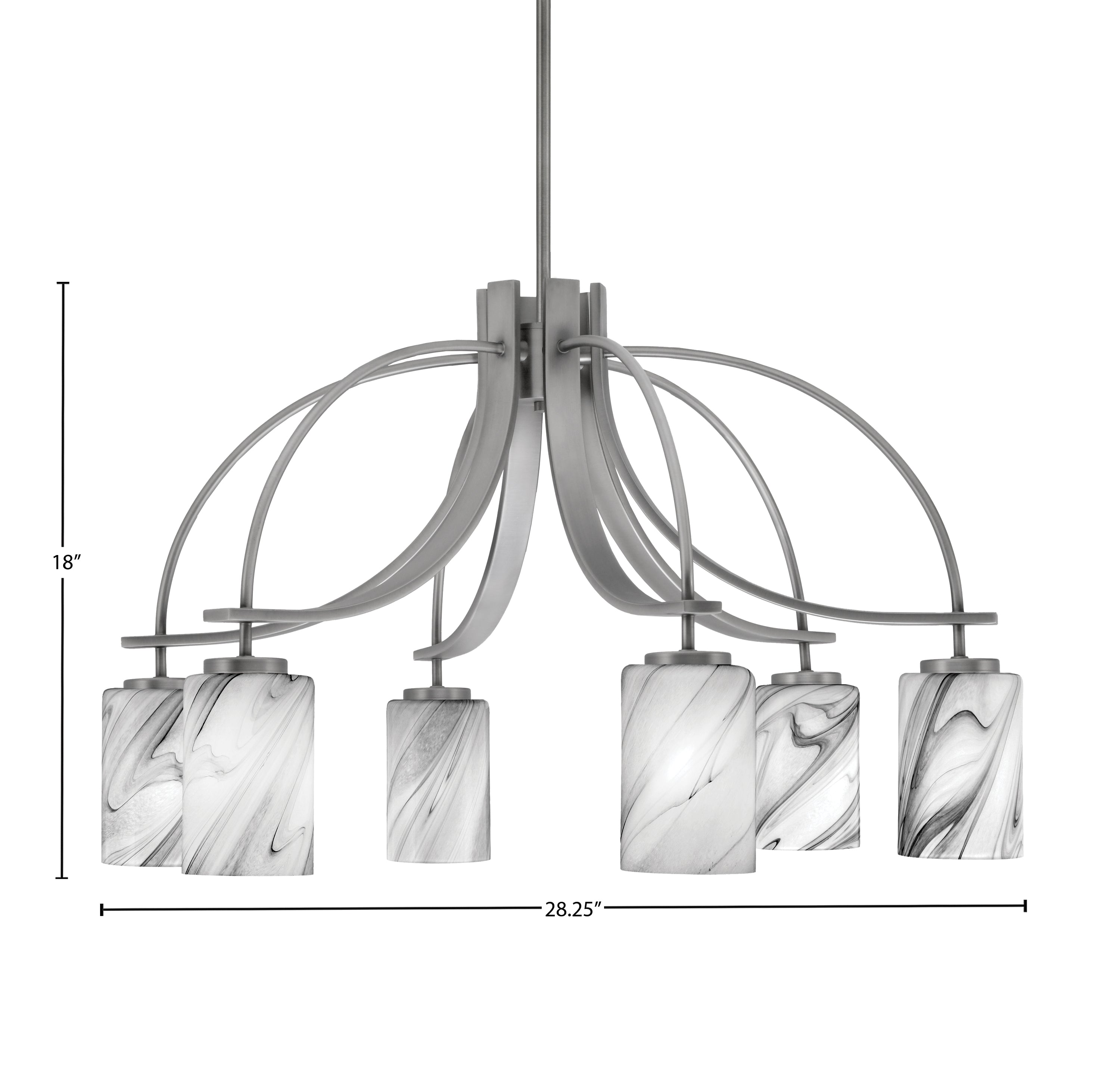 Cavella Six Light Chandelier in Graphite with 4" Onyx Swirl Shade