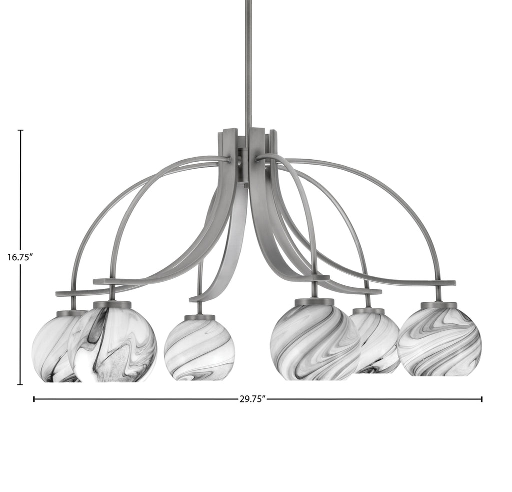 Cavella Six Light Chandelier in Graphite with 5.75" Onyx Swirl Shade