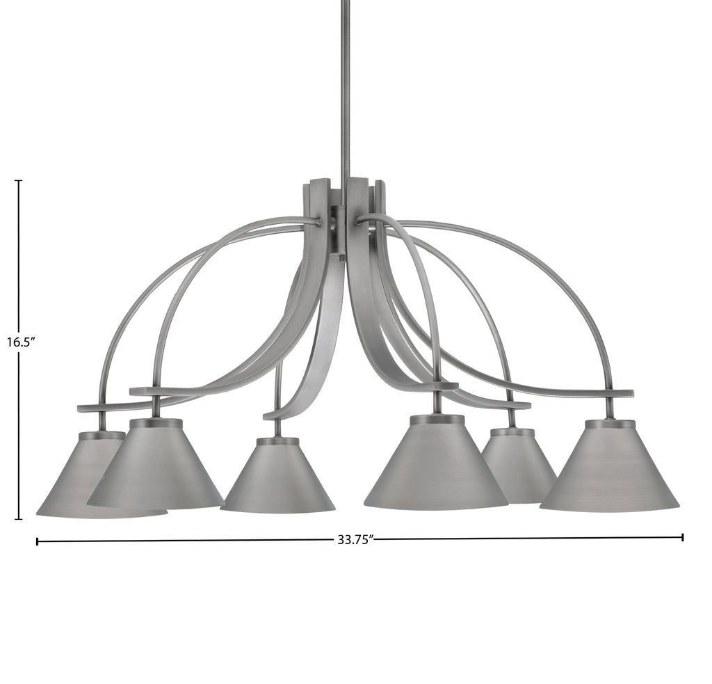 Cavella Six Light Chandelier in Graphite with 7" Graphite Cone Metal Shades Shade