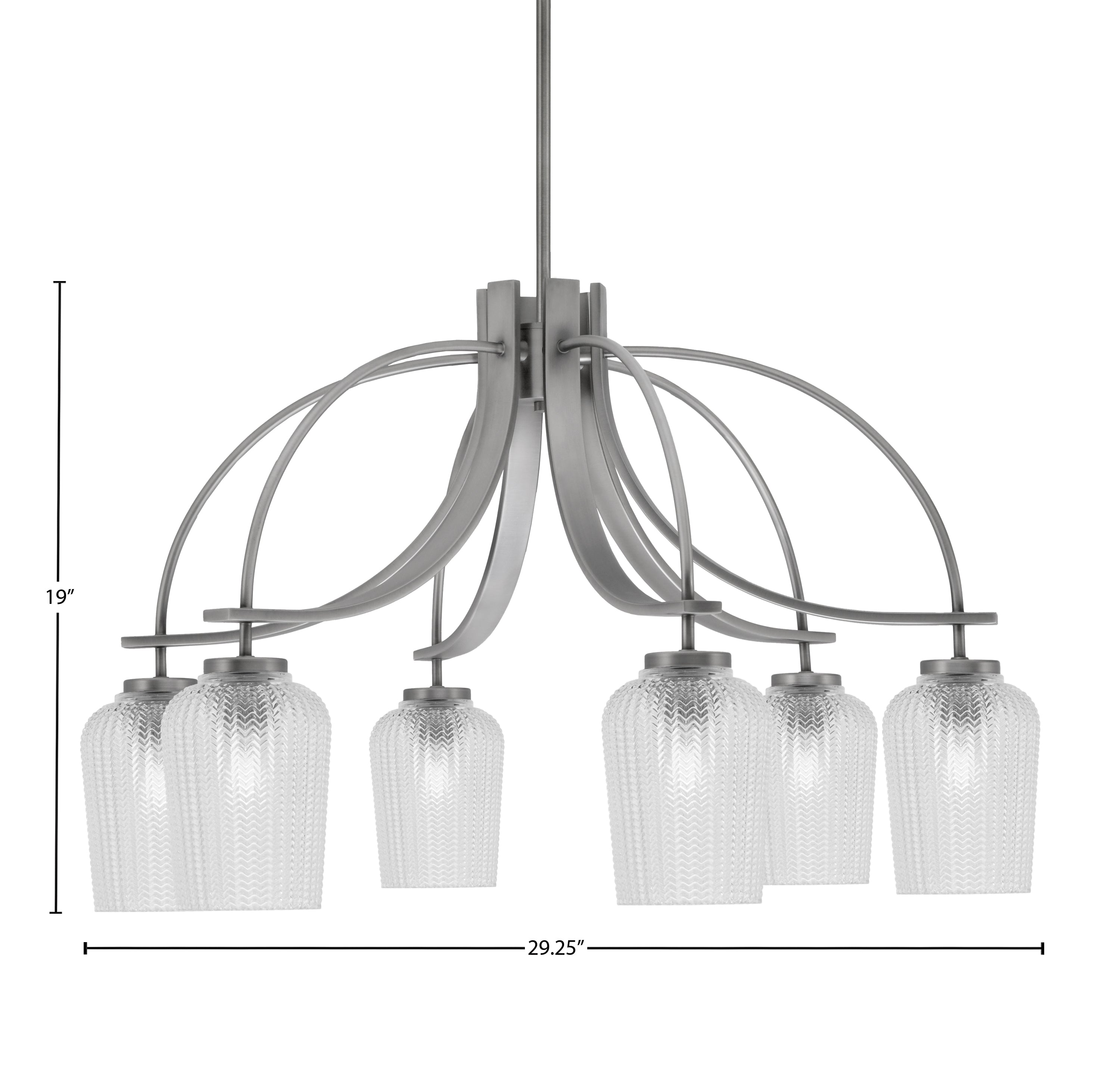 Cavella Six Light Chandelier in Graphite with 5" Clear Textured Shade