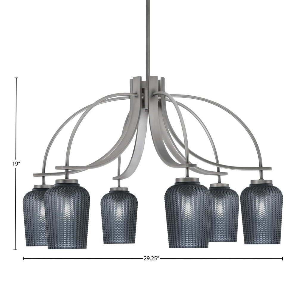 Cavella Six Light Chandelier in Graphite with 5" Smoke Textured Shade