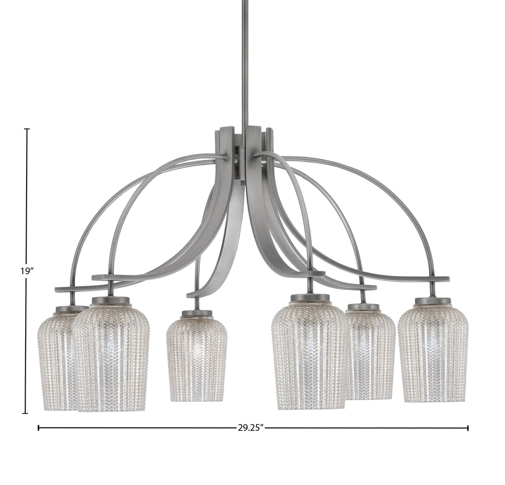 Cavella Six Light Chandelier in Graphite with 5" Silver Textured Shade