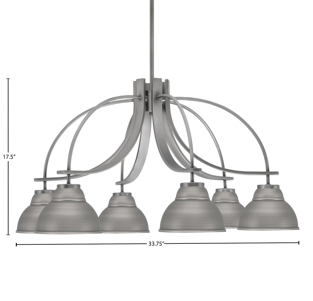 Cavella Six Light Chandelier in Graphite with 7" Graphite Double Bubble Metal Shades Shade