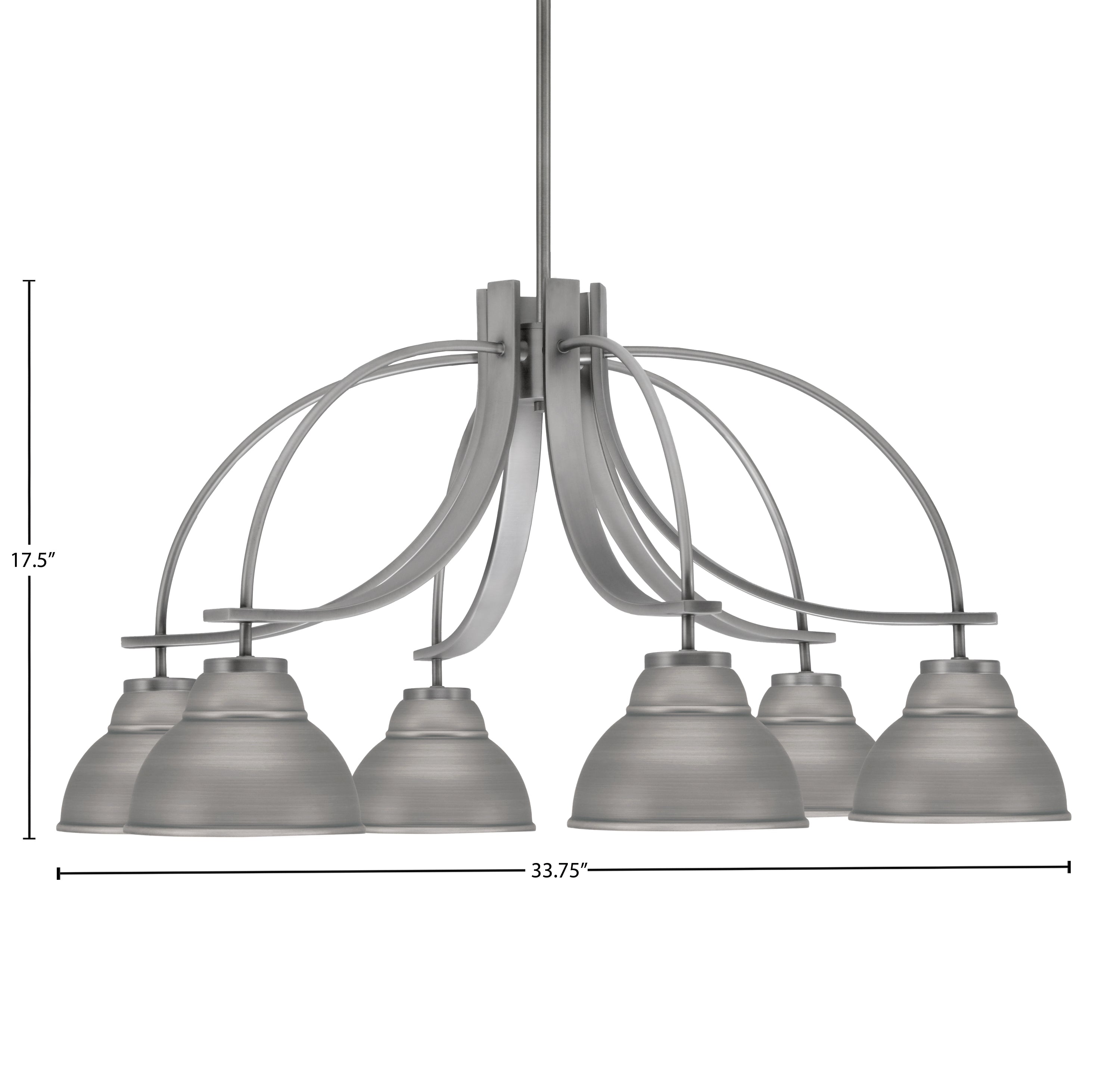 Cavella Six Light Chandelier in Graphite with 7" Graphite Double Bubble Metal Shades Shade
