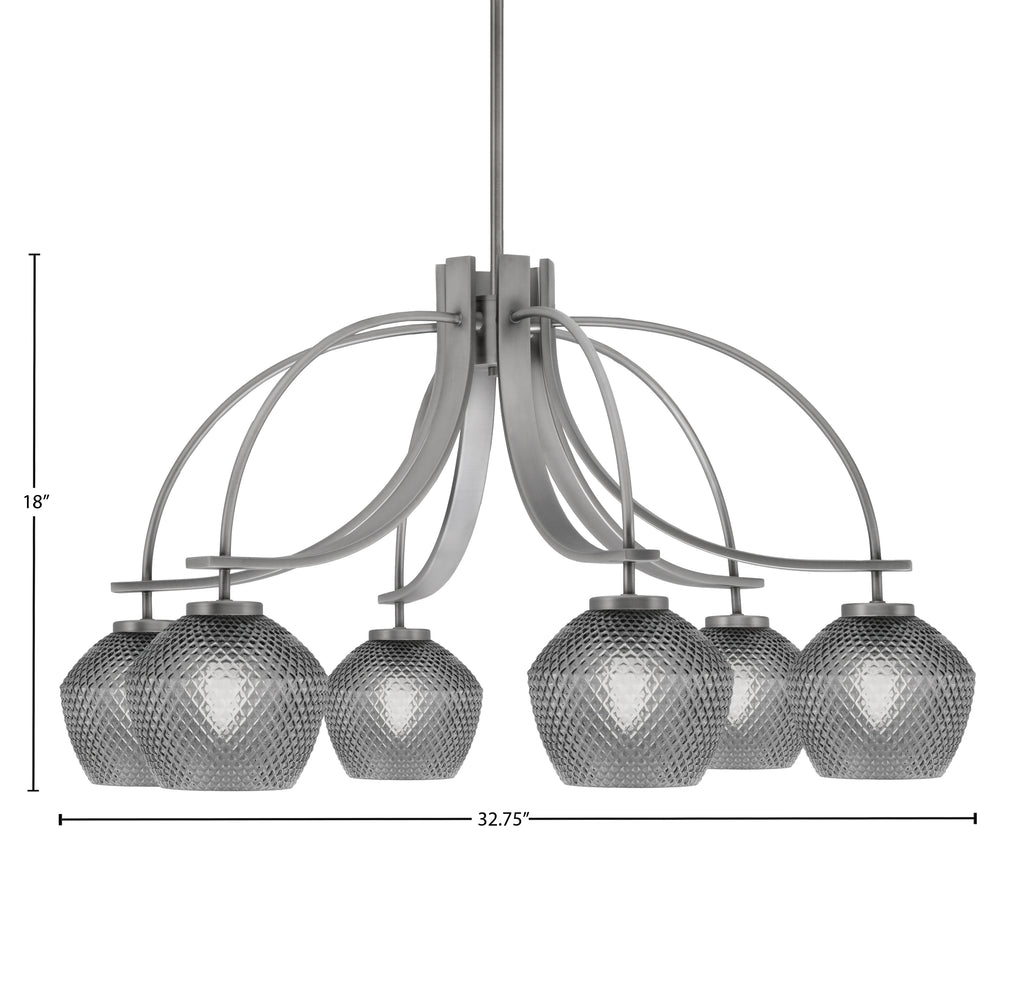 Cavella Six Light Chandelier in Graphite with 6" Smoke Textured Shade