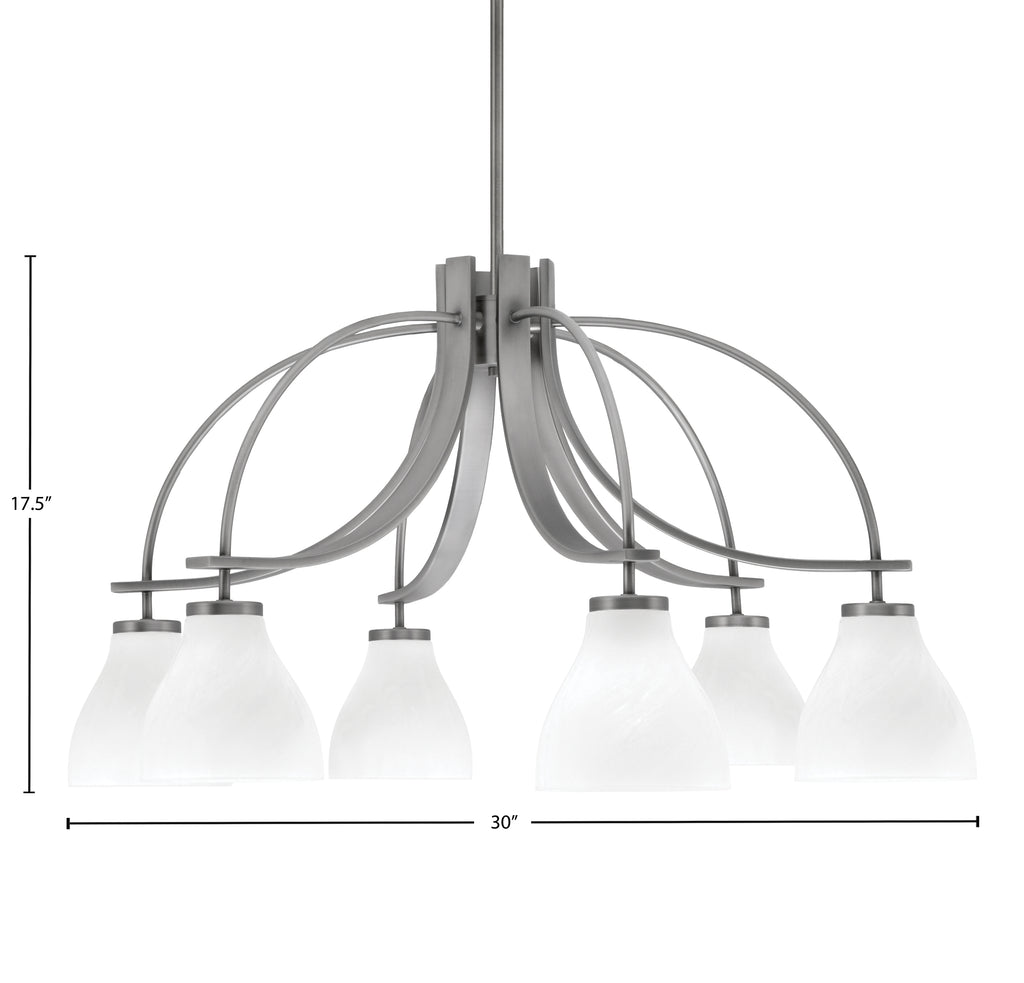 Cavella Six Light Chandelier in Graphite with 6.25" White Marble Shade