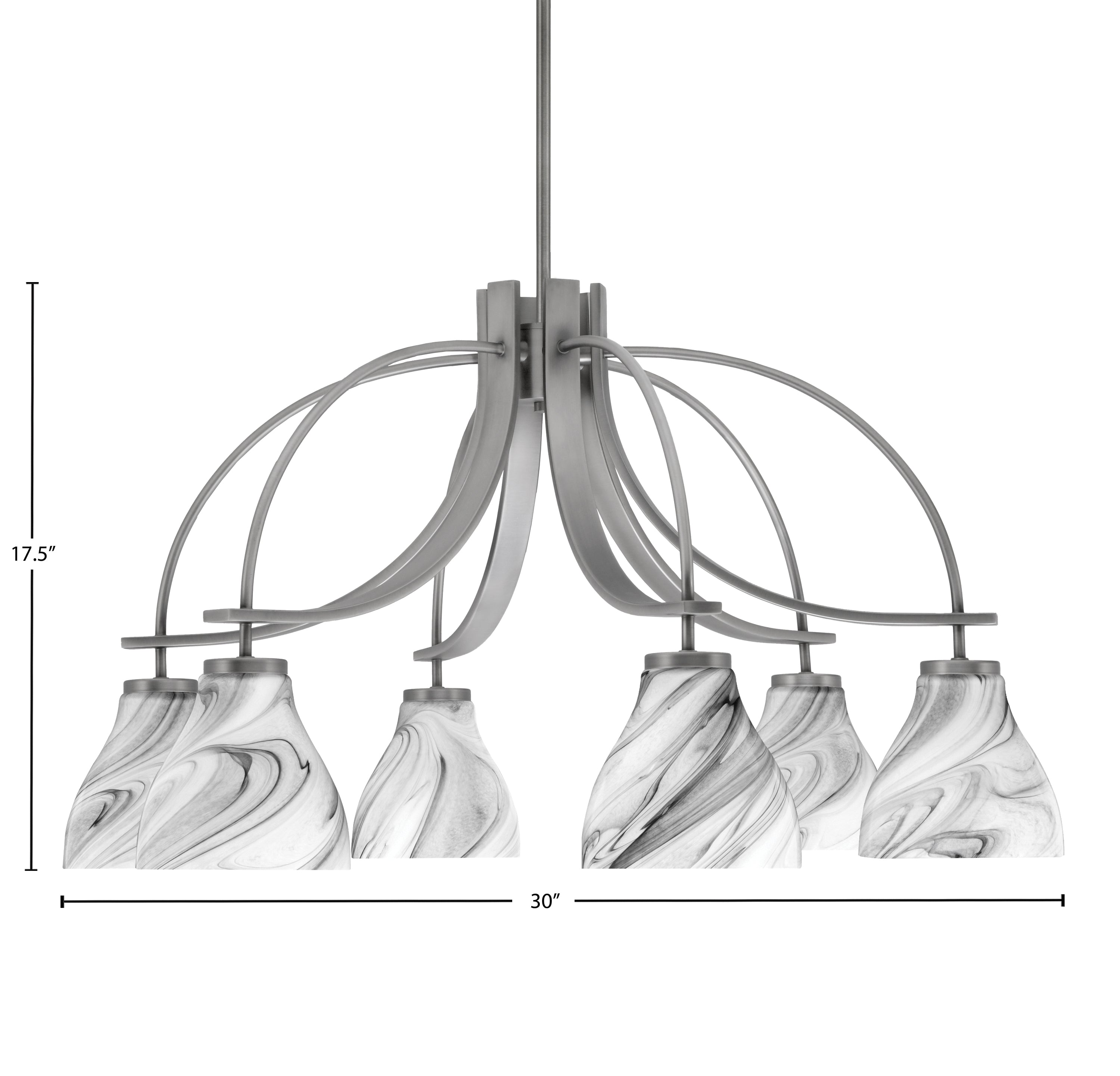 Cavella Six Light Chandelier in Graphite with 6.25" Onyx Swirl Shade