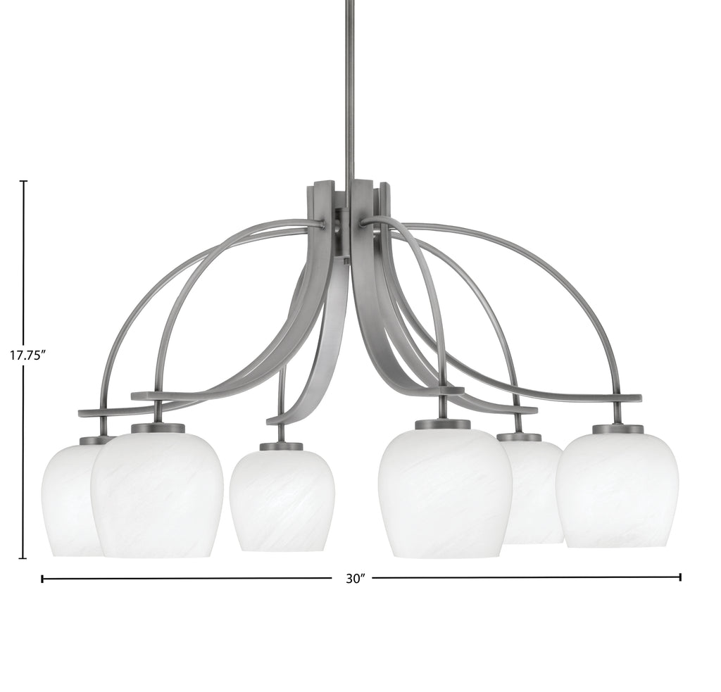 Cavella Six Light Chandelier in Graphite with 6" White Marble Shade