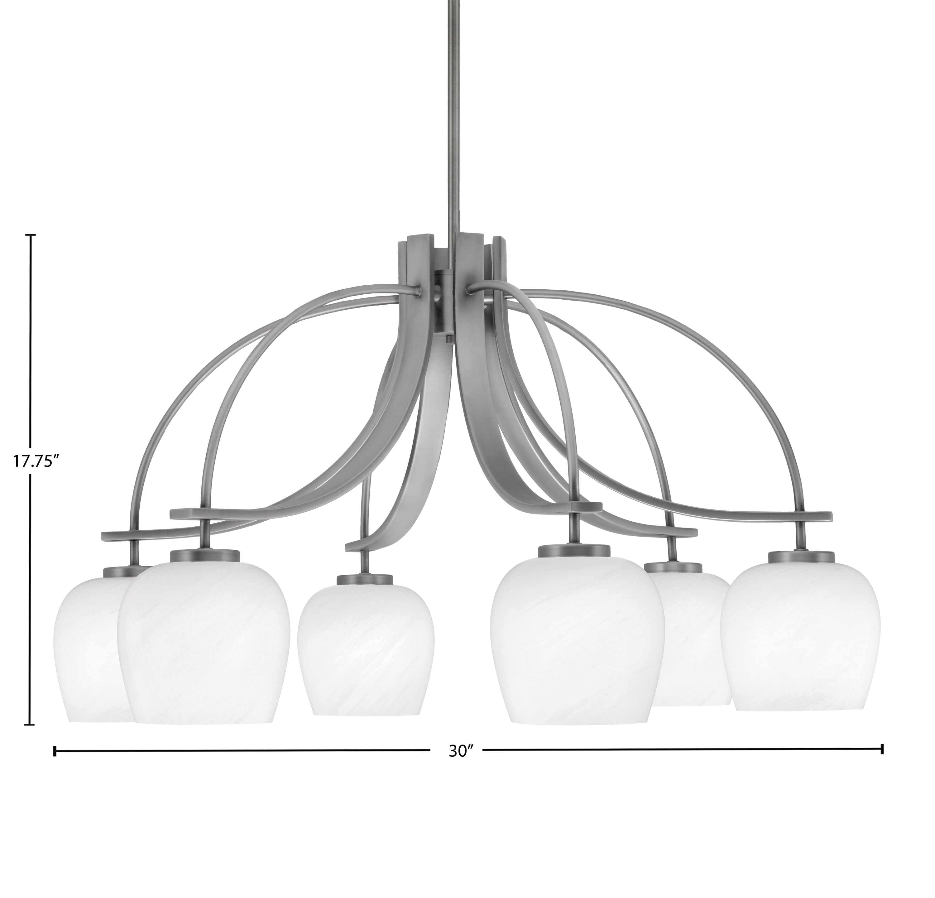 Cavella Six Light Chandelier in Graphite with 6" White Marble Shade