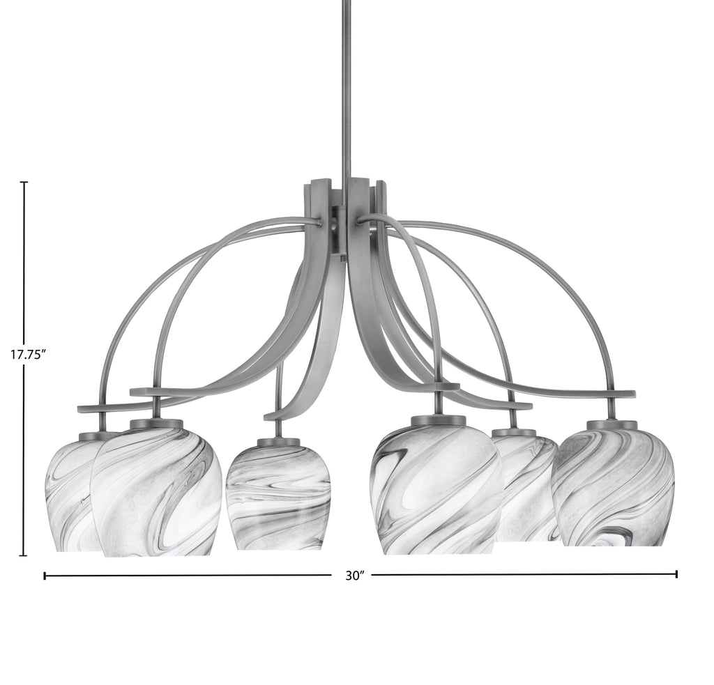 Cavella Six Light Chandelier in Graphite with 6" Onyx Swirl Shade