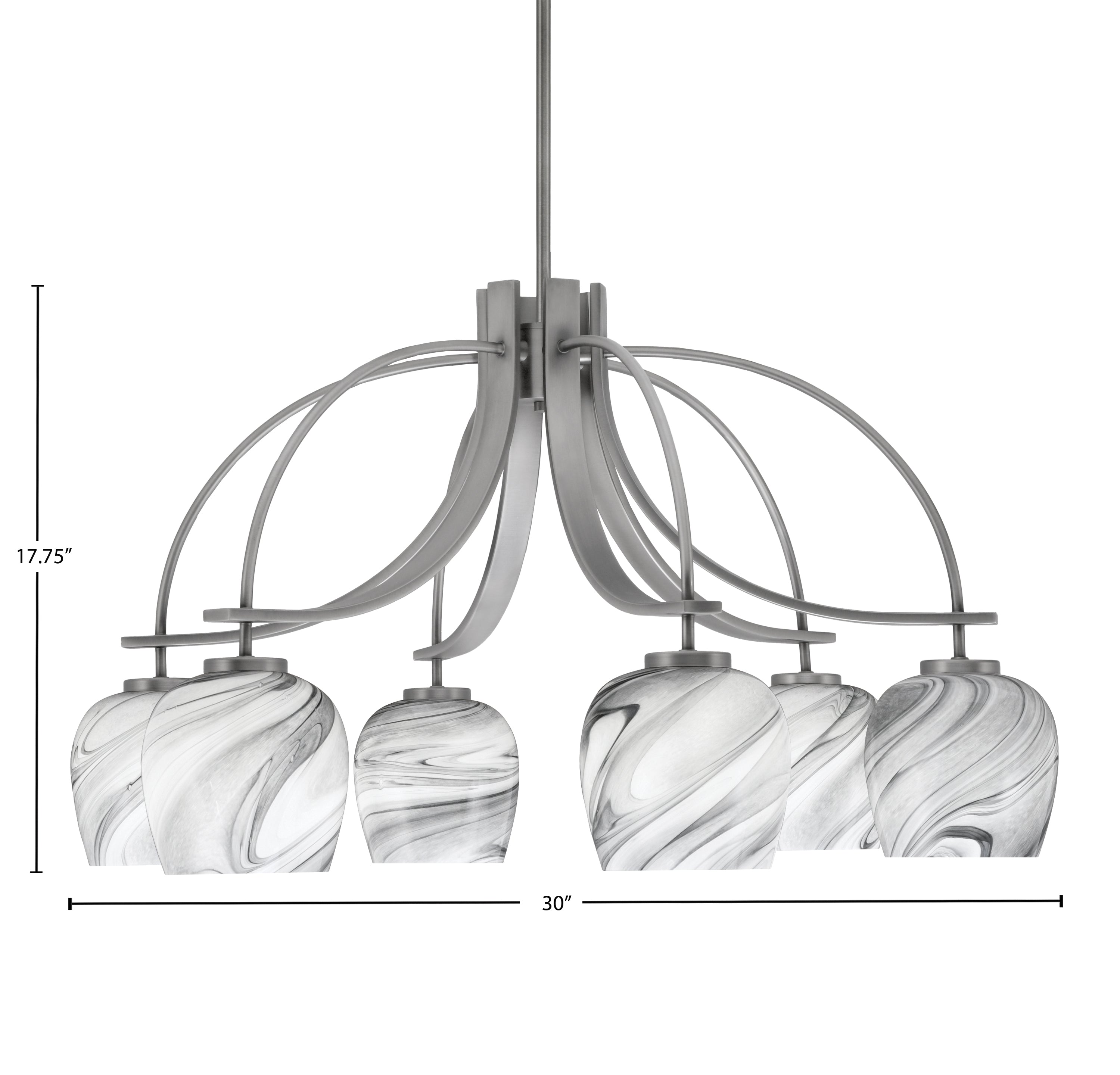 Cavella Six Light Chandelier in Graphite with 6" Onyx Swirl Shade