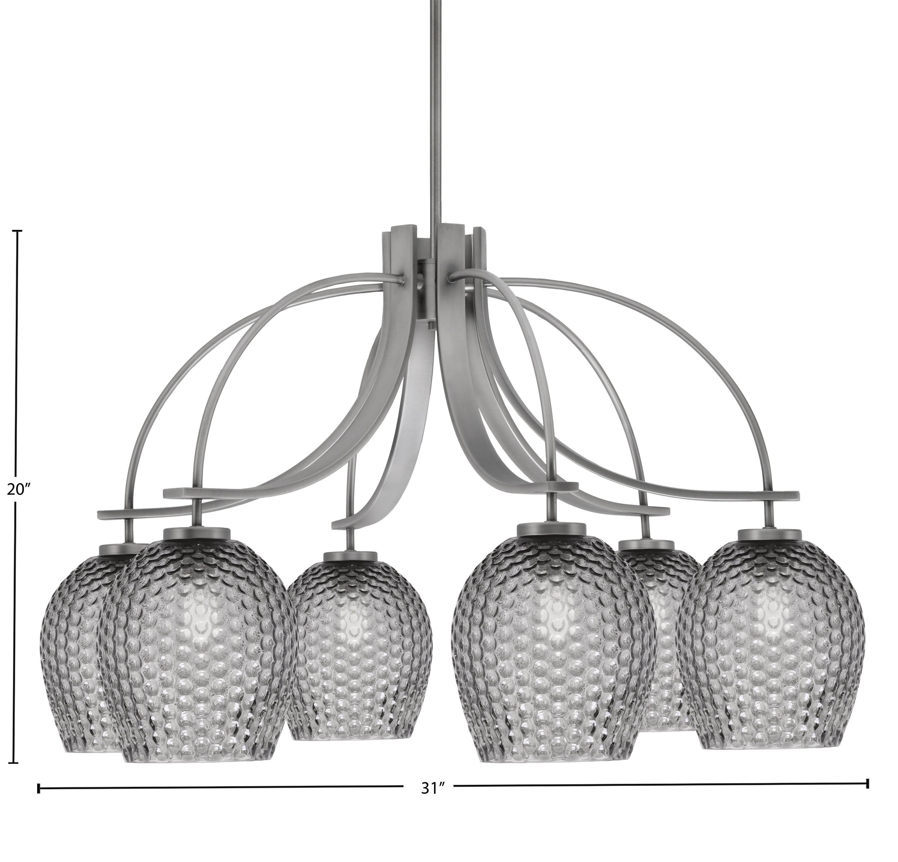 Cavella Six Light Chandelier in Graphite with 7.5" Smoke Textured Shade