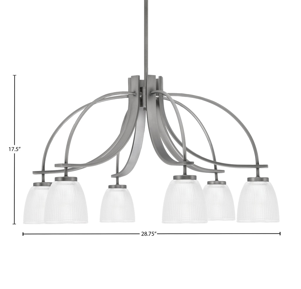 Cavella Six Light Chandelier in Graphite with 5" Clear Ribbed Shade