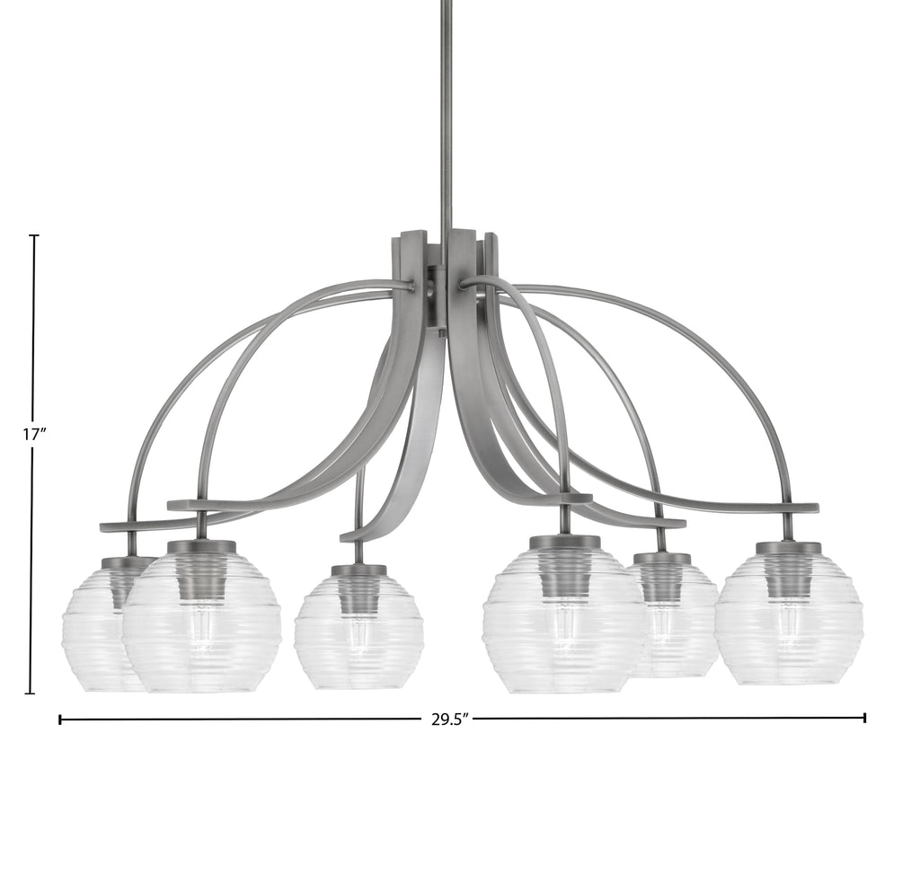 Cavella Six Light Chandelier in Graphite with 6" Clear Ribbed Shade