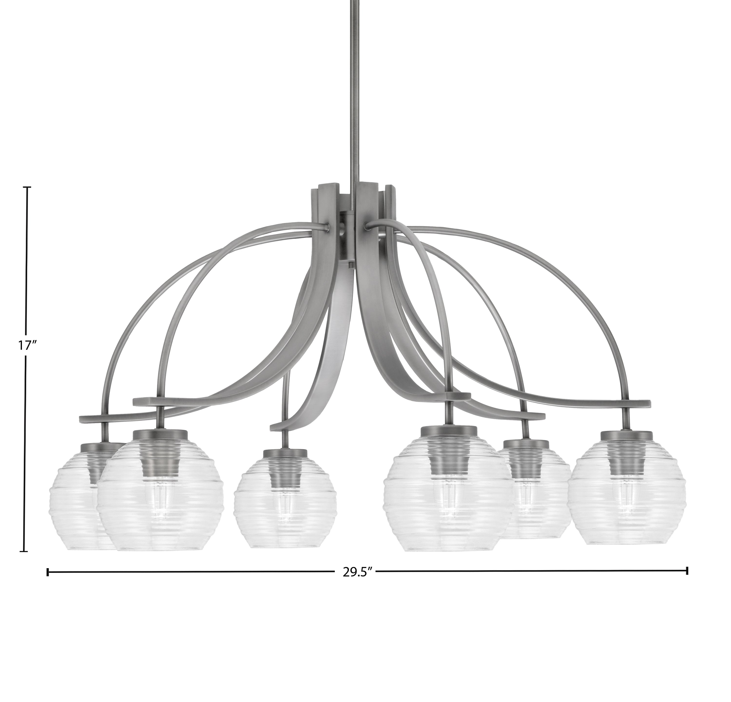Cavella Six Light Chandelier in Graphite with 6" Clear Ribbed Shade